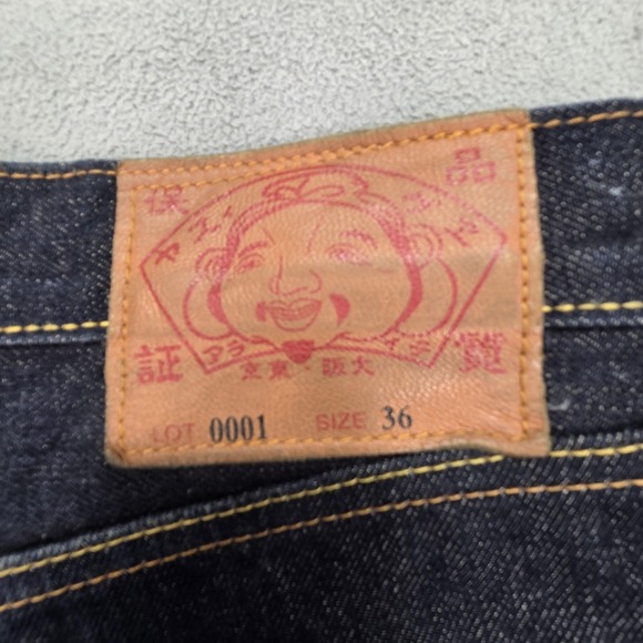 Evisu Heritage Jeans Mens Blue Raw Denim Button Fly Multi Pocket Fits 36x30 - Picture 11 of 16